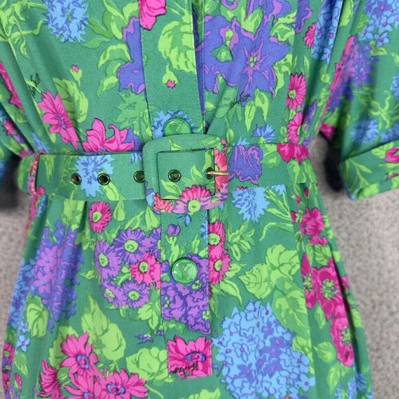 Ken Scott VTG 70s Shirt Dress Womens Sz M/L (EU 48) Green Floral Made in Italy - Picture 3 of 15